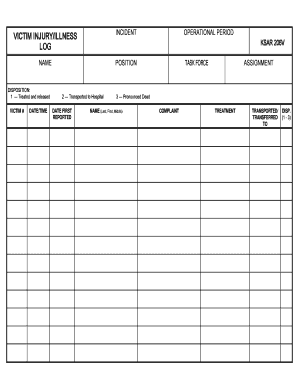 Victim Injury Illness Incident Operational Period Log