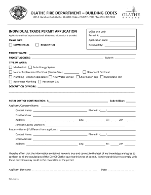 Olathe Fire Department Trade Permit Application