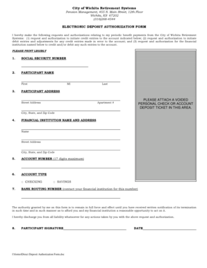City of Wichita Retirement Systems Direct Deposit Authorization Form