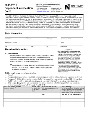 2015-2016 FAFSA Verification Form