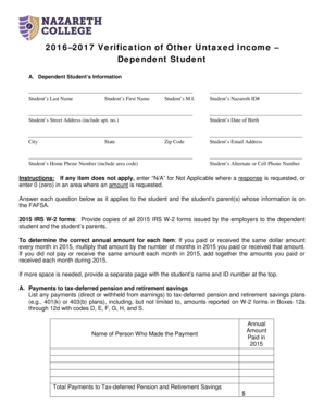 Verification of Other Untaxed Income – Dependent Student