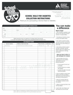 School Walk for Diabetes Participation Form