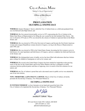 Request letter for form 137 - Olympia J Snowe Day Declaration