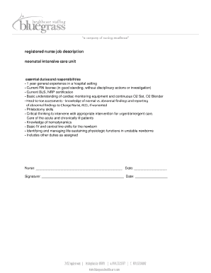 Registered Nurse Job Description for Neonatal Intensive Care Unit