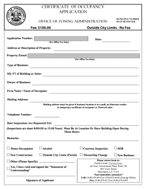 Certificate of Occupancy Application