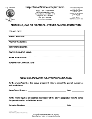 Plumbing Gas Electrical Permit Cancellation Form