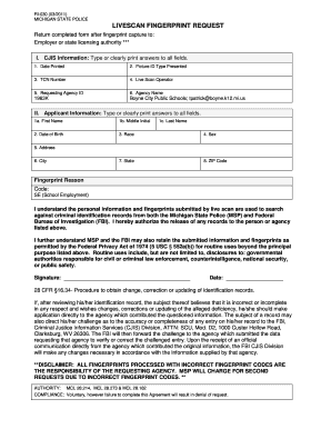 Michigan Livescan Fingerprint Request