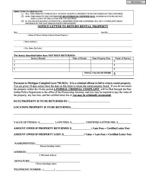 Notice Letter to Return Rental Property