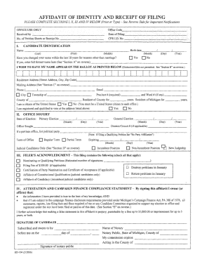 Affidavit of Identity and Receipt of Filing