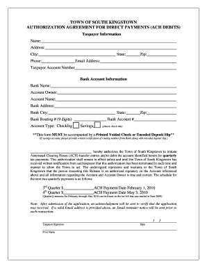 Town of South Kingstown ACH Debit Authorization