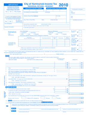 City of Hamtramck Income Tax Individual Return