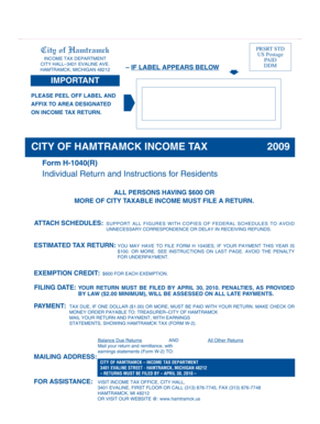 City of Hamtramck Income Tax Form H-1040(R)