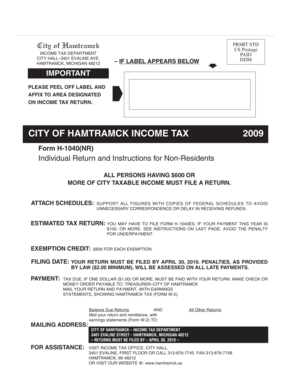 City of Hamtramck Non-Resident Income Tax Form
