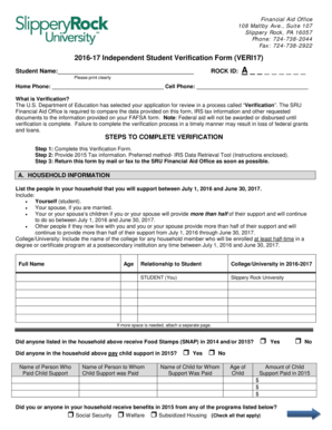 2016-17 Independent Student Verification Form