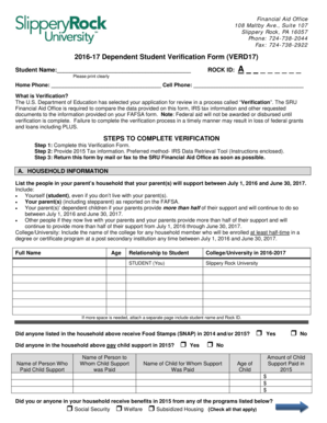 2016-17 Dependent Student Verification Form