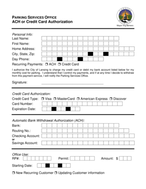 City of Lansing Parking Payment Authorization