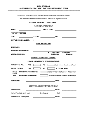 City of Milan Automatic Tax Payment Enrollment Form
