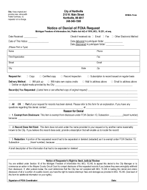 Michigan FOIA Denial Notice