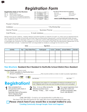 Northville Parks and Recreation Registration Form