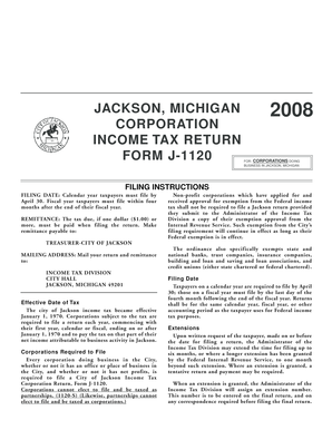 City of Jackson Corporation Income Tax Return Form J-1120