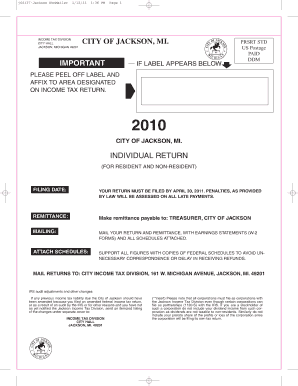 City of Jackson Individual Income Tax Return
