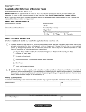 Michigan Summer Tax Deferment Application