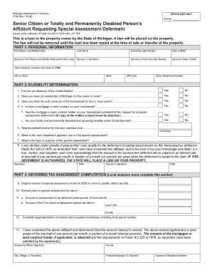 Michigan Special Assessment Deferment Affidavit