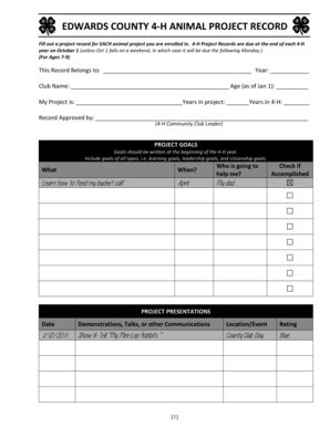 4-H Project Record - Kansas State University - edwards k-state