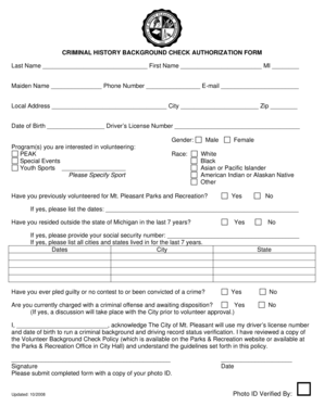 CRIMINAL HISTORY BACKGROUND CHECK FORM - mt-pleasant