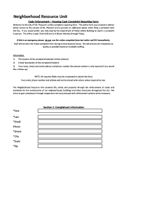 Housing Code Complaint Reporting Form