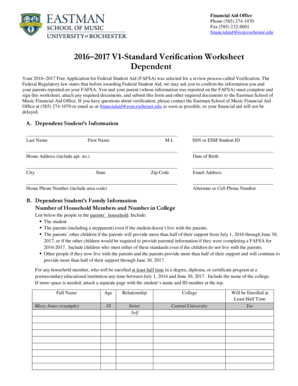 2016–2017 Verification Worksheet