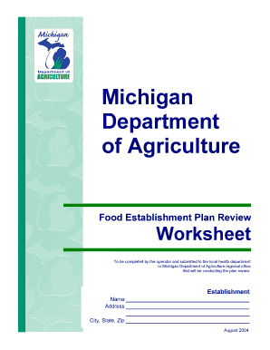 Michigan Food Establishment Plan Review Worksheet