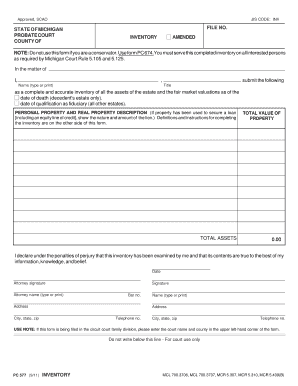 Michigan Probate Court Inventory Form