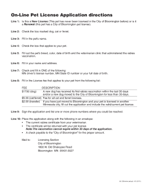 City of Bloomington Pet License Application