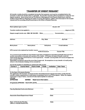 Transfer of Credit Request Form