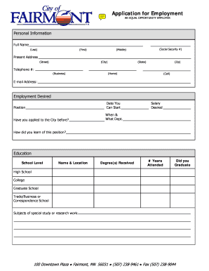 City of Fairmont Application for Employment