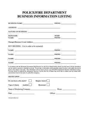 Police/Fire Department Business Information Listing