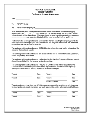 Notice to Vacate Rental Agreement