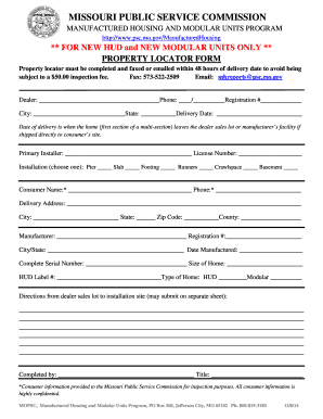 Missouri Manufactured Housing Property Locator Form