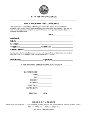 Application for Tobacco License