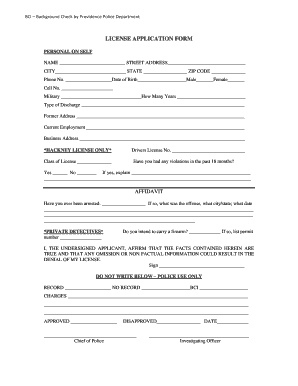 Providence Police Department License Application Form