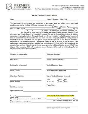 Florida Cremation Authorization Form