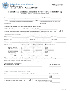 International Student Application for Need-Based Scholarship
