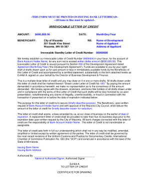 Irrevocable Letter of Credit Template
