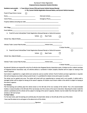 Kingwood Service Association K Sticker Registration
