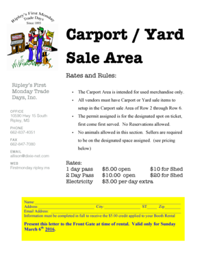 Fillable Online Firstmonday Ripley Carport Yard Sale Area