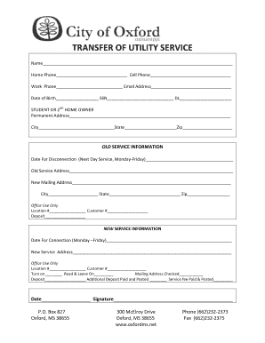 Utility Service Transfer Form