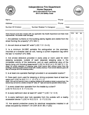 Home Daycare Fire Safety Inspection Form