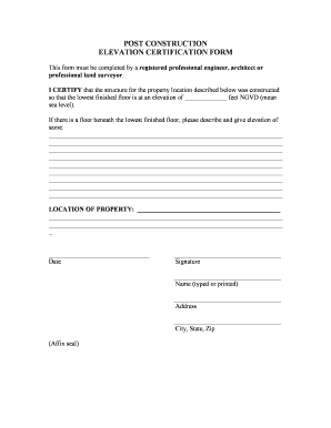 Post Construction Elevation Certification Form