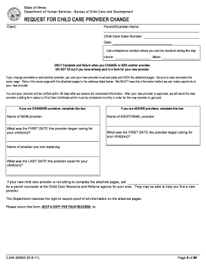 Illinois Child Care Provider Change Request
